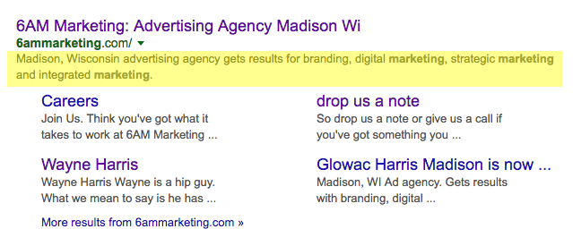 Search engine result highlighting the meta descriptions